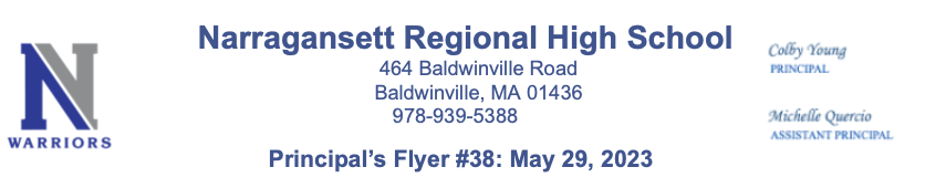 Principal’s Flyer #38: May 29, 2023 | Narragansett Regional High School