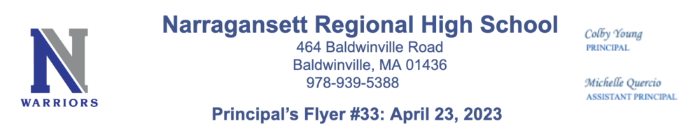 Principal’s Flyer #33: April 23, 2023 | Narragansett Regional High School