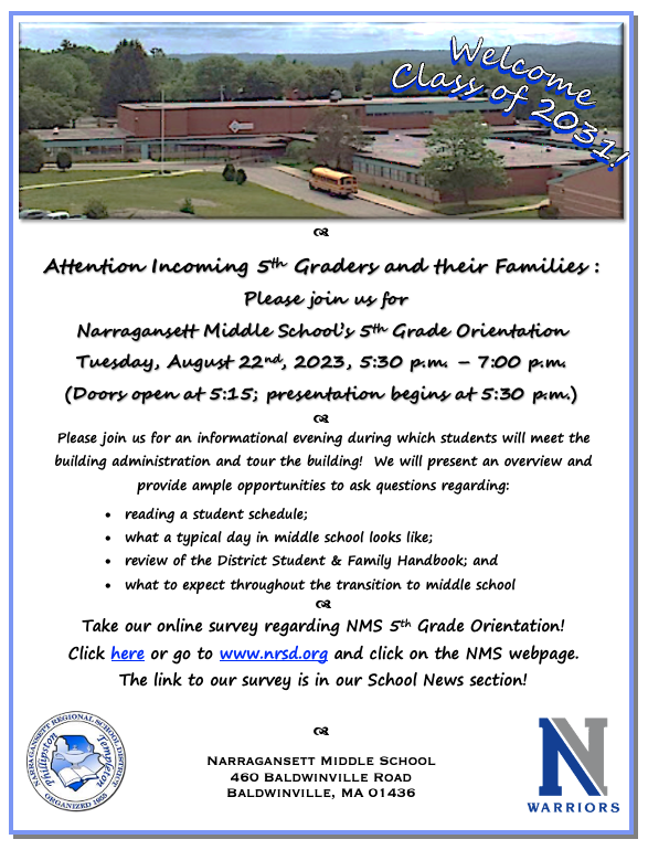 NMS's 5th Grade Orientation Event! Narragansett Middle School